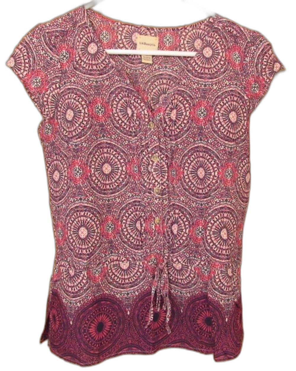 GH Bass and Company Navy Pink and White Pullover V-Neck Blouse Size Small